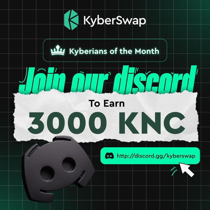 The image features a poster for a gaming event called "Kyberians of the Month" that took place in June. The poster includes a black and white photo of a game controller, which appears to be a mouse or a gamepad. It also displays text promoting an event where users can earn 3,000 KNC rewards by participating in discussions and sharing their gaming experiences with others. The post encourages people to join the event and engage with fellow gamers while contributing to the community.