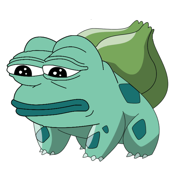 A cartoon illustration of a teal-colored Bulbasaur-like creature with dark green spots and a plant bulb on its back, depicted in a chibi art style.
