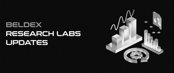 A dark-themed graphic with 3D icons reading 'BELDEX RESEARCH LABS UPDATES' on the left side, accompanied by charts and tech symbols on the right.