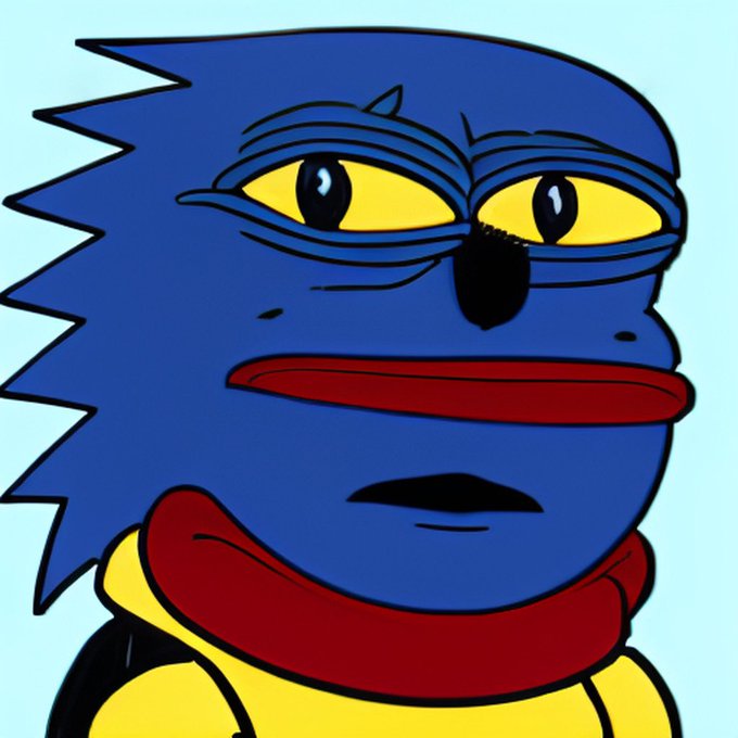 Cartoon illustration of a blue anthropomorphic character with spiky fur, large yellow eyes, a black nose, and a tired or skeptical expression, wearing yellow clothing.