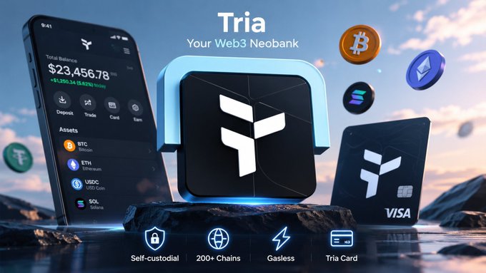 The image features a smartphone with an app icon, which appears to be related to cryptocurrency or web banking. The app has a blue and white color scheme and includes icons for Bitcoin, Ethereum, and Visa cards. The text on the image suggests that using this app is different from other Web3 apps because it allows users to deposit assets they already own without going through additional steps.