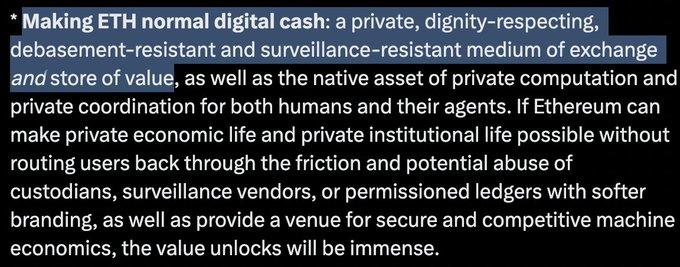 The image shows an open post on social media, with a caption that reads "Making ETH normal digital cash", followed by a list of bullet points explaining what making eth normal digital cash means. The post also mentions that there are two lists available for download - one for making eth normal digital cash and another for making eth normal digital cash i like this paragraph a lot.