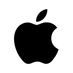The black silhouette of the Apple logo on a white background.