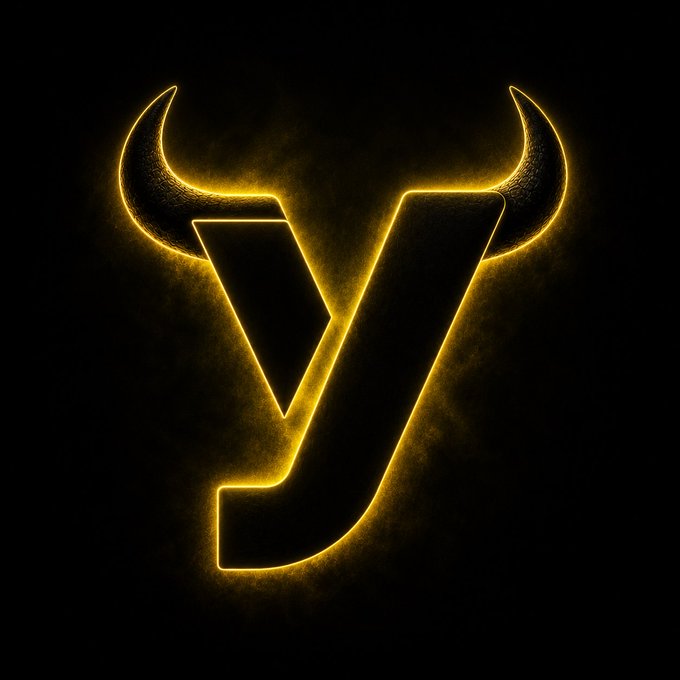 A glowing golden bull-headed 'Y' logo on a black background, serving as a stylized brand emblem.