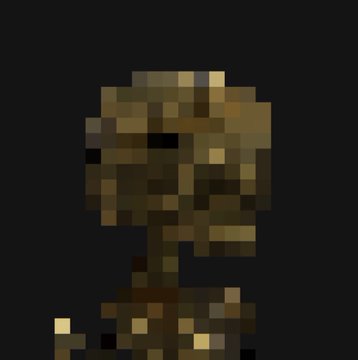 A dark, low-resolution pixel art image showing what appears to be a zombie-like figure with a brownish head and mottled body against a black background.