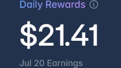 A digital display shows "Daily Rewards" of "$21.41" for "Jul 20 Earnings" on a dark blue background.
