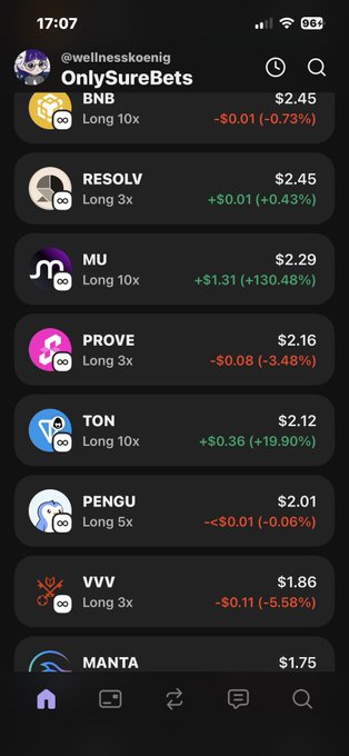 The image shows an iPhone screen displaying various social media apps, including a list of cryptocurrency exchanges with their prices. The app has a pink background and white text that reads "Sui pump dump Und Ton stabil wir waren richtig die wollten nur uns raus mit Socken Geld müssen auf 1.5 hoffen dann all in Ton 5x lev". This information is relevant to the post because it suggests that there might be a new cryptocurrency exchange app being released, and the price of Bitcoin has been updated on this app.