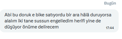 A Turkish text message from 'Bugün' at 17:44 asking a brother to buy a drone and bike for a car, offering to help with future requests.