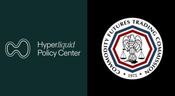 This graphic shows the logos for the Hyperliquid Policy Center and the Commodity Futures Trading Commission (CFTC), representing their joint comment to the CFTC. The image directly visualizes the "WHALE WATCH" post, illustrating the collaboration between a crypto policy advocate and a financial regulator.