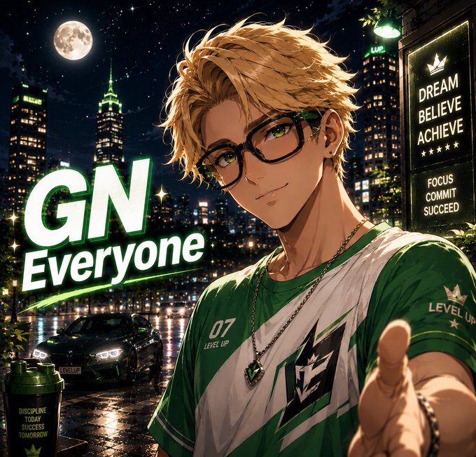 The image features a man wearing glasses and a green shirt, standing next to a car. The background of the image shows buildings at night, creating an urban atmosphere. There are also some text elements present in the image that read "GN" and "Everyone", which could be part of a promotional slogan or a reference to the game "GN".