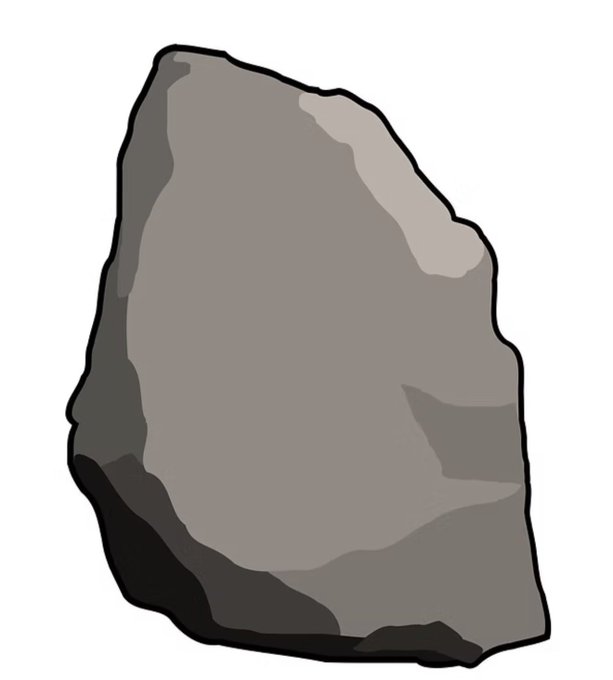 A simple gray illustration of a rock or boulder outlined in black on a white background.