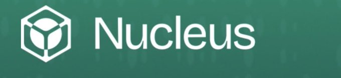 Logo for 'Nucleus' featuring a white hexagonal cube icon on a green background.