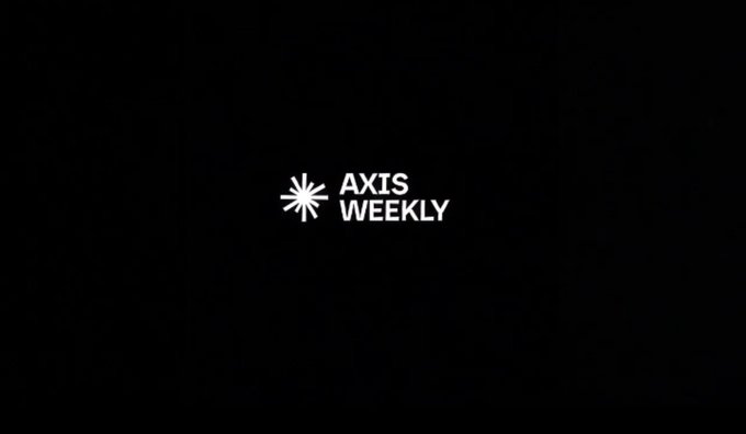 Minimalist black screen displaying a white asterisk icon next to the text 'AXIS WEEKLY' in the center.