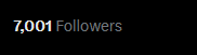 A simple black screen displaying the text '7,001 Followers' in white, likely a social media follower count milestone.