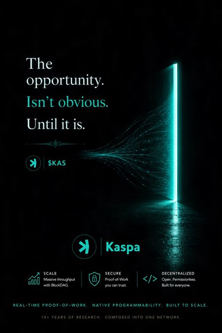 The image features a green light that appears to be coming from an open door, with the text "The opportunity." above it. Below this, there are two lines of text that read "The opportunity. Isn't obvious. Until it is." The background of the image is black and white, which contrasts with the green light and makes the text stand out more prominently.