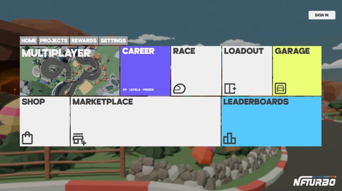 A screenshot of the NfURBO game's multiplayer menu showing options like 'CAREER', 'RACE', 'LOADOUT', 'GARAGE', 'SHOP', 'MARKETPLACE', and 'LEADERBOARDS'.