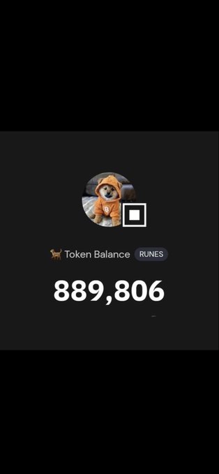 The image features a black background with white text that reads "8,896,866 Runestones Buy 7 why not @Satflow @LeonidasNFT Love Ordinals Love Runestone Love $DOG (Bitcoin) Love Bitcoin @dangambardello @davidgokhshtein @opensea". The post is about a dog wearing an orange shirt and has a picture of the dog on it.