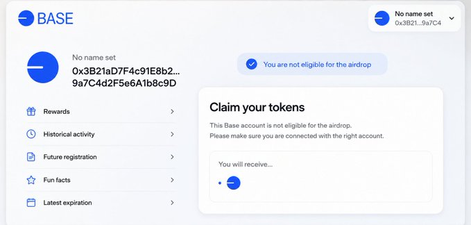 The image shows a screenshot of a Base account page that displays an airdrop checker. The text on the screen indicates that the airdrop checker has been dropped, and users are encouraged to claim their tokens for the upcoming airdrop. The image also includes a caption about the Base community's excitement regarding the airdrop checker.