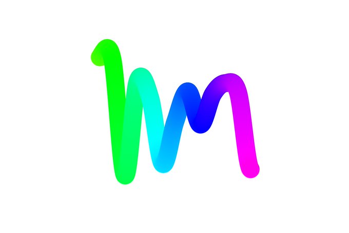 A stylized, wavy letter 'M' rendered with a gradient that transitions from green on the left to blue in the center to purple on the right.