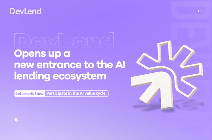 The image features a purple background with white text that reads "Welcome @DevLendProtocol to the @uxuycom ecosystem On-chain lending on BNB Chain - real yield, transparent credit, AI powered built for the UUSD economy". The image also includes an illustration of a white arrow pointing upwards.