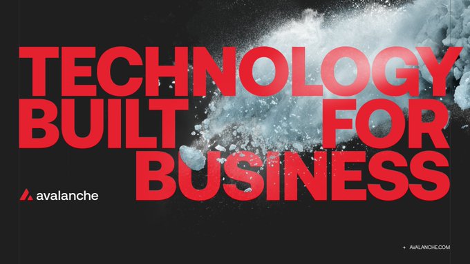 A bold graphic displays the text "TECHNOLOGY BUILT FOR BUSINESS" in large red letters with an avalanche/snow effect, accompanied by the "avalanche" logo and website "AVALANCHE.COM".
