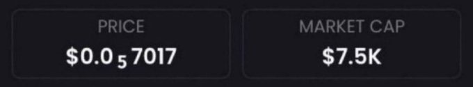 The image shows a price of $0.05701 and a market cap of $7.5K for an unspecified cryptocurrency, illustrating the low-cap token the poster is promoting in their post asking followers to comment "CA" for the contract address.