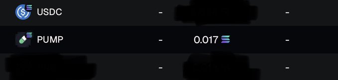 A digital interface showing cryptocurrency listings with 'USDC' and 'PUMP' tokens, displaying a price of '0.017' next to the PUMP token entry.