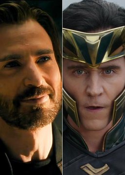 A split image showing a bearded man on the left and a man in a gold and green helmet on the right.