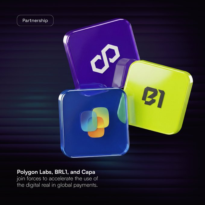 The image features three 3D printed cubes, each with a different color - purple, blue, and yellow. The cubes are stacked vertically against a black background, creating an interesting visual effect. Below the cubes, there's text that reads "join forces to accelerate the use of the digital real in global payments". This suggests that the cubes might be related to a project or initiative involving the use of digital real estate for global payments and the collaboration between Dragon Labs, BRL1 Coin, and CapaFi.