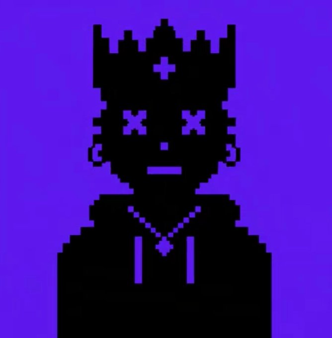 Pixel art portrait of a crowned figure with "X" eyes rendered in black on a purple background, matching the "Ink Normies" giveaway branding.