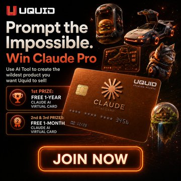 An advertisement for a 'Prompt the Impossible' contest using Claude Pro AI to design a product, offering a free 1-year Claude AI Virtual Card.