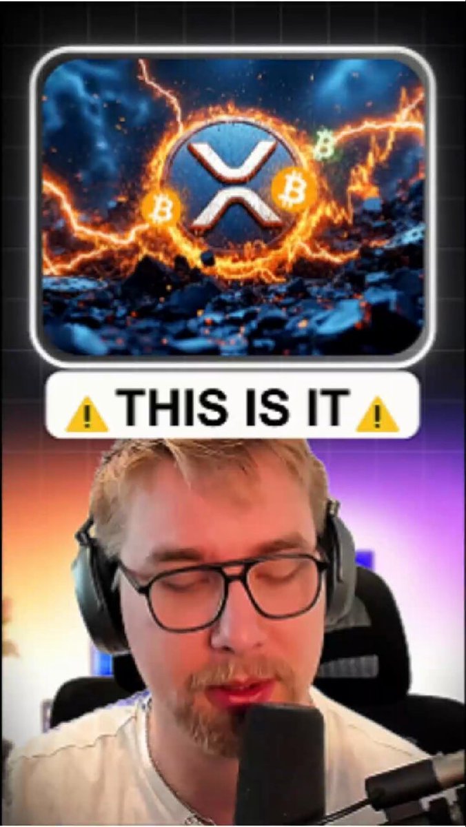 The image shows a man with glasses wearing headphones, sitting down at a microphone. He is holding a microphone close up and appears to be a podcast host or podcaster discussing an online platform called Ripple. The text on the post warns about the risks of holding Ripple coins as digital currency but does not provide specific details about this particular website.