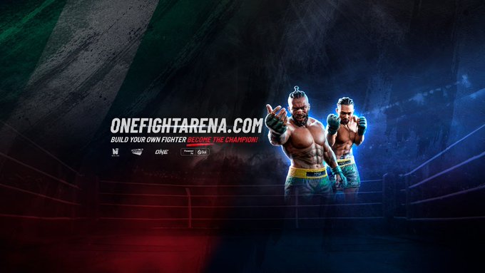 An advertisement banner for ONEFIGHTARENA.COM with the tagline 'BUILD YOUR OWN FIGHTER BECOME THE CHAMPION!', showing two muscular fighters in a boxing ring.