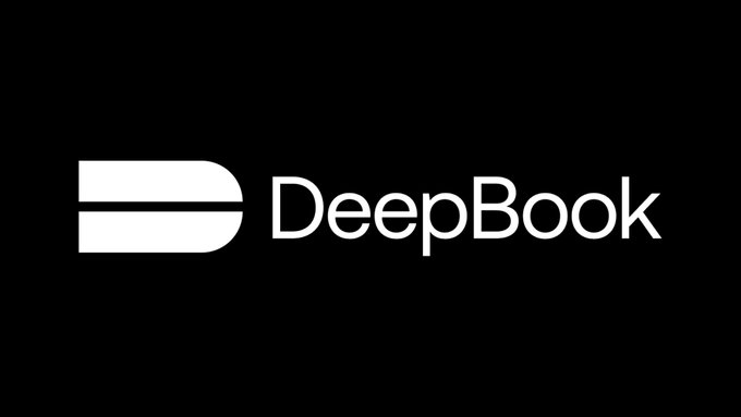 The "DeepBook" logo is displayed in white text alongside an icon on a solid black background.