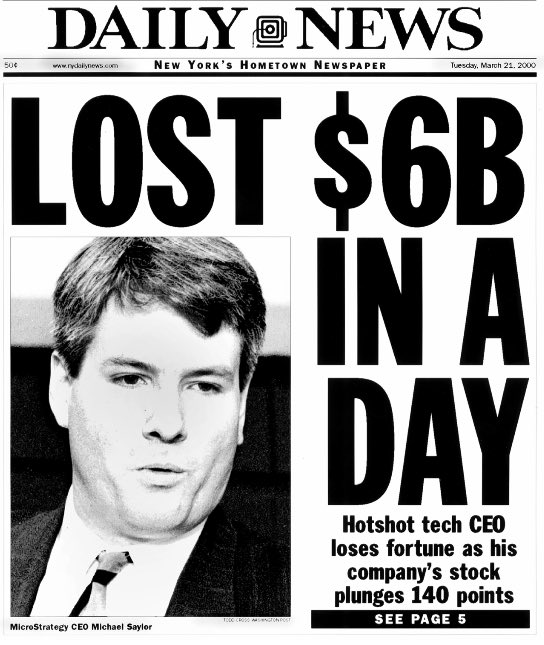 The post appears to discuss recent events surrounding a loss of $6 billion, which is described as "LOST IN A DAY" according to an article published by Daily News. The event occurred in the year 2000, which is represented on the newspaper cover. The text indicates that this incident impacted Bitcoin, and the stock market bubble was "Big Money" when it happened. The post also mentions a person named Michael Seager who has some insight into what could have caused this loss of $6 billion. It highlights events like a "HOTSHOOT tech CED" and implies there might be another event happening as well, although not explicitly described in the image itself.