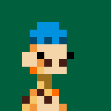 A pixel art image of a digital ape collectible character featuring tan/orange cheetah-like fur and wearing a bright sky blue beanie, set against a solid dark green background. The character corresponds to the "clean ape with cheetah fur and a sky blue beanie" mentioned in the accompanying post, appearing as one half of an 11 MIXERS sweep prize.