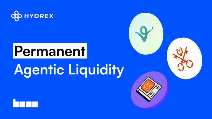 The image features a blue banner with white text that reads "Permanent Agentic Liquidity". Below this, there are three circles containing different logos or icons related to agentic liquidity. The first circle contains a dollar sign symbolizing money, while the second circle has a key and lock symbolizing access to funds. The third circle features an icon of a TV set, which could represent the idea that the agentic liquidity is "locked up" in a vault.