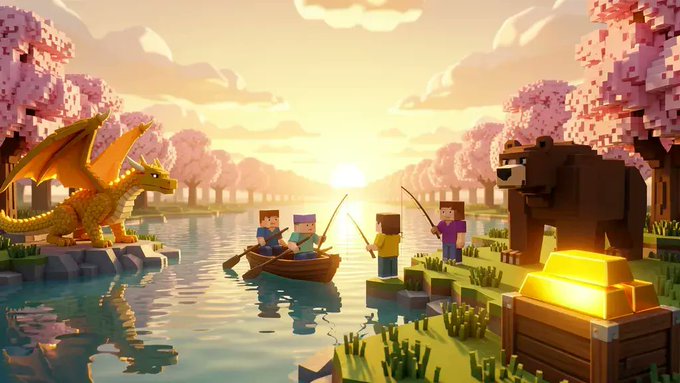 The image features a lively scene with various people gathered near a river, preparing for some fun activities such as fishing or playing games. Some of them are holding fishing rods, while others have nets ready to catch fish from the water. The atmosphere appears to be playful and cheerful, reflecting a social gathering around the river area. 

The image also contains the words "Pumpcraft", which could possibly relate to the game being played or a specific type of item being hunted in this virtual world. Additionally, the post mentions that the Pumpcraft era is almost here, indicating an upcoming release or transition in gameplay elements within the game.