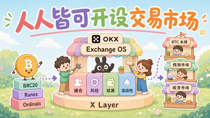 The image features a cartoon illustration of children playing with a large coin that has "OKX" written on it. The scene takes place outdoors, surrounded by trees and flowers. In the background, there are other people present as well. The main focus is on the large coin, which appears to be the central object in this playful setting.