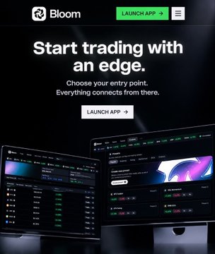 A promotional image for Bloom featuring the tagline "Start trading with an edge" and a "LAUNCH APP" button, displayed above screenshots of the platform's trading dashboard. The ad reinforces the post's point by offering a faster, real-time trading solution that helps users capitalize on opportunities before they disappear.