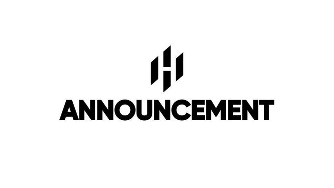 A bold black-and-white graphic displays a stylized geometric logo above the word "ANNOUNCEMENT" in large capital letters, serving as a header banner for the post regarding the temporary pause of the $HOOD IDO Round 2 due to wallet connectivity issues on the Huostarter dApp.