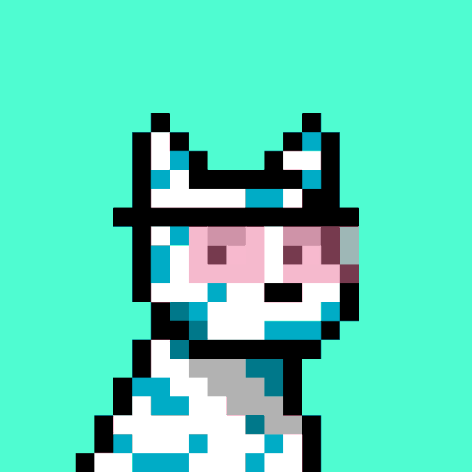 A pixel art image of a white dog with blue spots wearing a crown against a mint green background, representing Doginal Dog #3744 from the Doginal Dogs NFT collection.