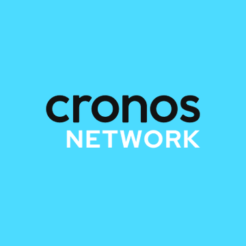 A simple logo on a light blue background reads 'cronos NETWORK' in black and white text.