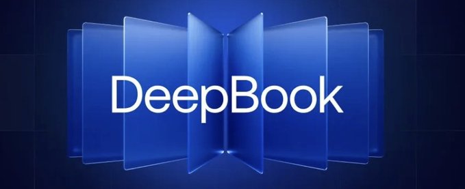 A blue 3D logo design featuring the word 'DeepBook' in the center.