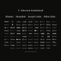 The image displays a financial table titled "Ethereum Institutional" showing ticker symbols including ABTC, SMar24, SnapS Labs, and SHco Hldgs along with rows of financial data and percentage figures. The accompanying post highlights this as a milestone in advancing institutional engagement with Ethereum, emphasizing collaboration to integrate global finance onto the blockchain.