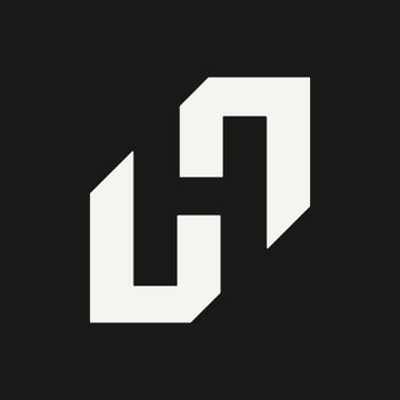 A minimalist logo consisting of two interlocking white geometric shapes resembling the letters 'C' and 'D' on a solid black background.