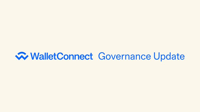 A minimal graphic displaying the 'WalletConnect' logo with the text 'Governance Update' on a cream background.