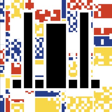 A pixelated mosaic depicts the word "FOIL" in bold black letters, surrounded by a vibrant, checkered pattern of red, yellow, blue, and white blocks reminiscent of cryptographic art generated from blockchain transactions. The blocky, algorithmic aesthetic visually reinforces the post's description of generative artwork being created upon each new address transaction.