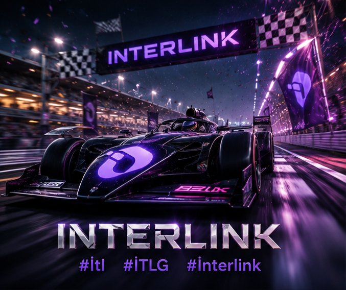 A promotional graphic featuring a stylized purple and black formula racing car on a track, with the text 'INTERLINK' displayed on a banner above and at the bottom, along with the hashtags '#itl', '#iTLG', and '#interlink'.