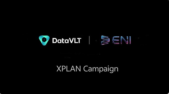 A promotional graphic for the DataVLT × ENI XPLAN Campaign, featuring the DataVLT and ENI logos with a teal location pin icon, set against a dark background with the campaign title "XPLAN Campaign" displayed below.